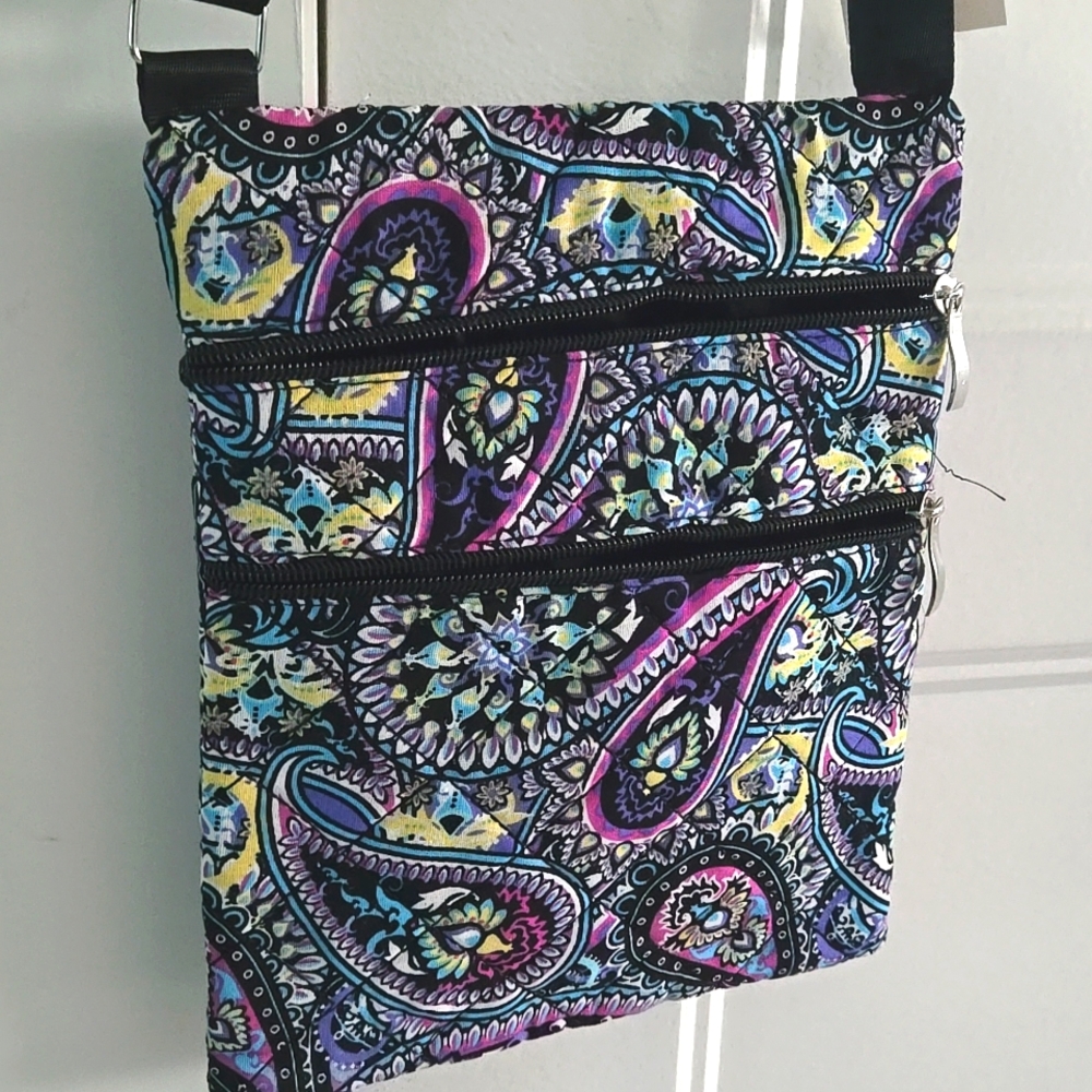 Paisley Design Crossbody Or Shoulder Bah Purple Blue Yellow New W Tags 3 Zipper